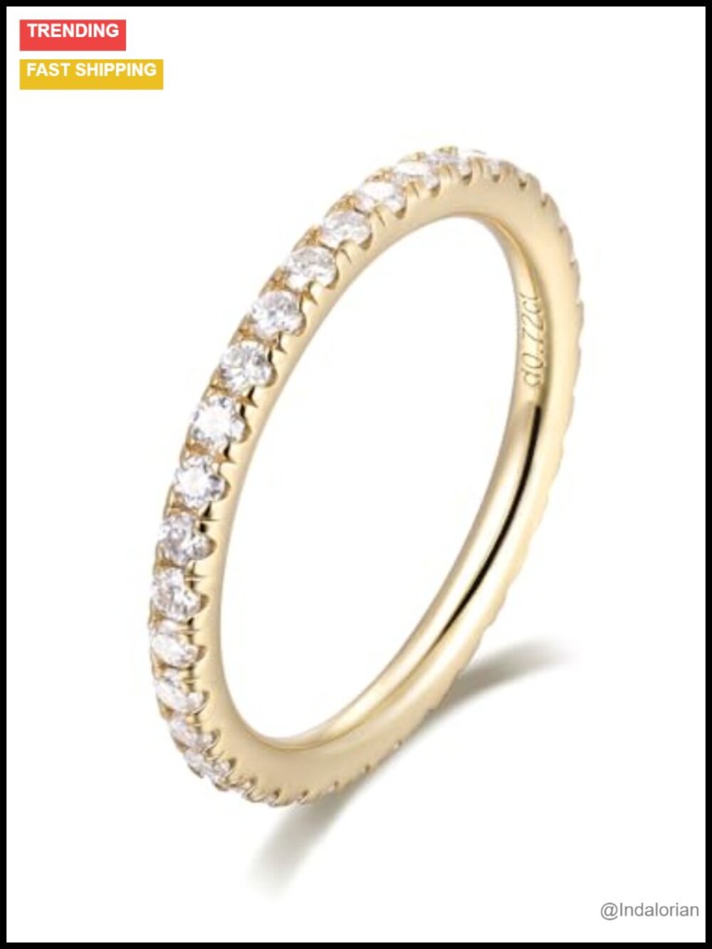 925 Sterling Silver Eternity Ring Moissanite Yellow Gold Finish